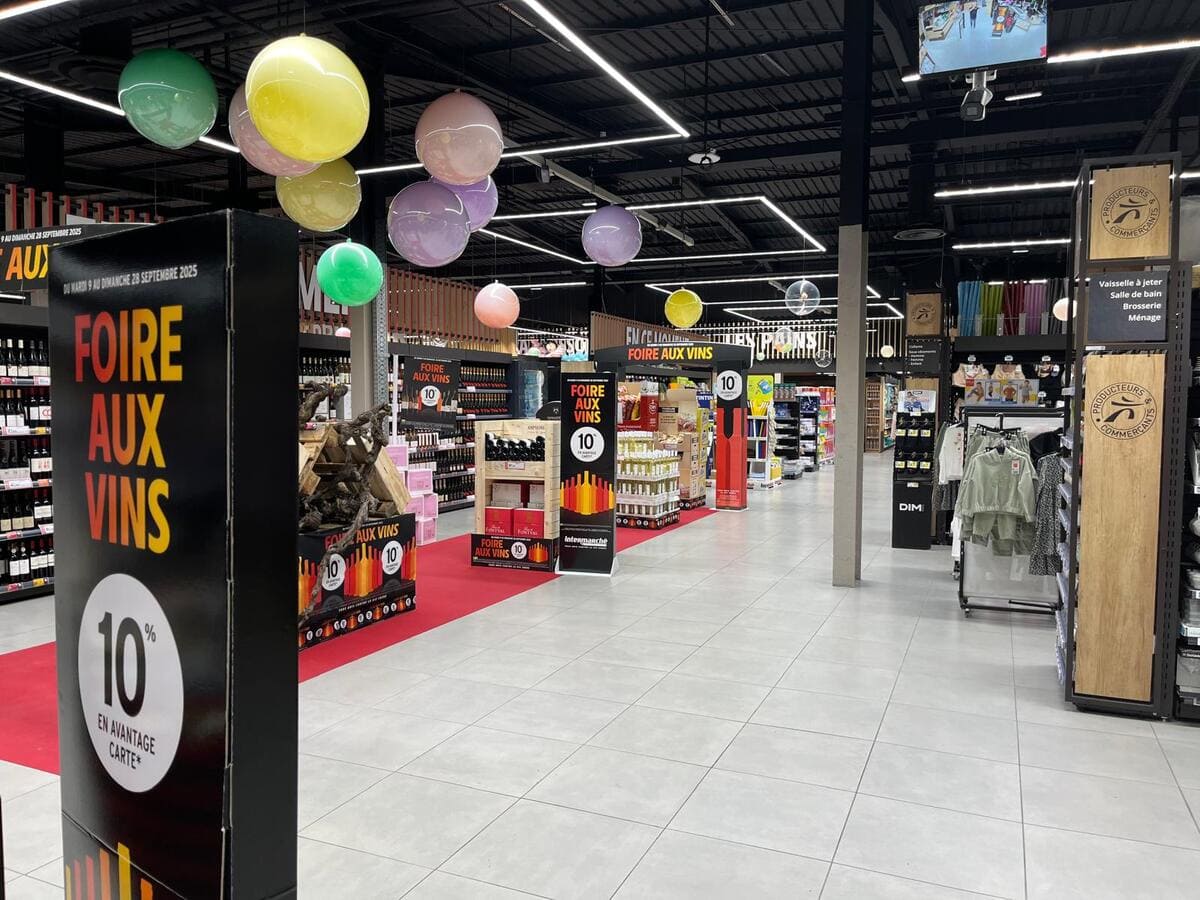 Iluminación general de retail con líneas de luz LED y focos proyectores orientables sobre estanterías.