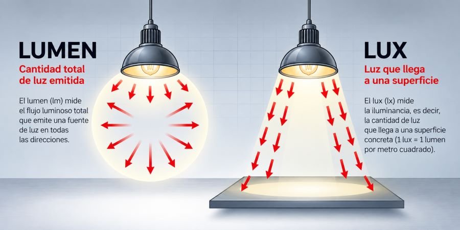 Comparativa grafica de lumenes y luxes